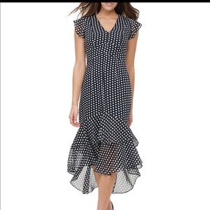 Tommy Hilfiger navy v-neck dotted midi dress